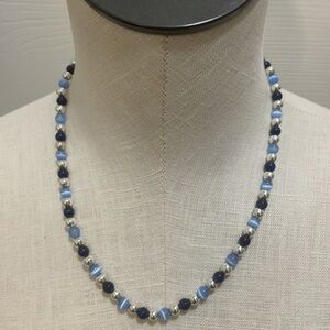 KR necklace fashion jewelry powder blue silver snake eye beaded necklace OS